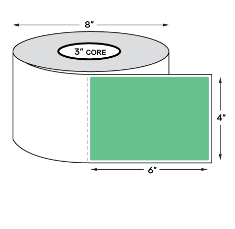 4" x 6" Standard Thermal Transfer Labels on 3" Core, Perforations, Wound Out, Permanent Adhesive, COLOR: GREEN (1000 Labels Per Roll)